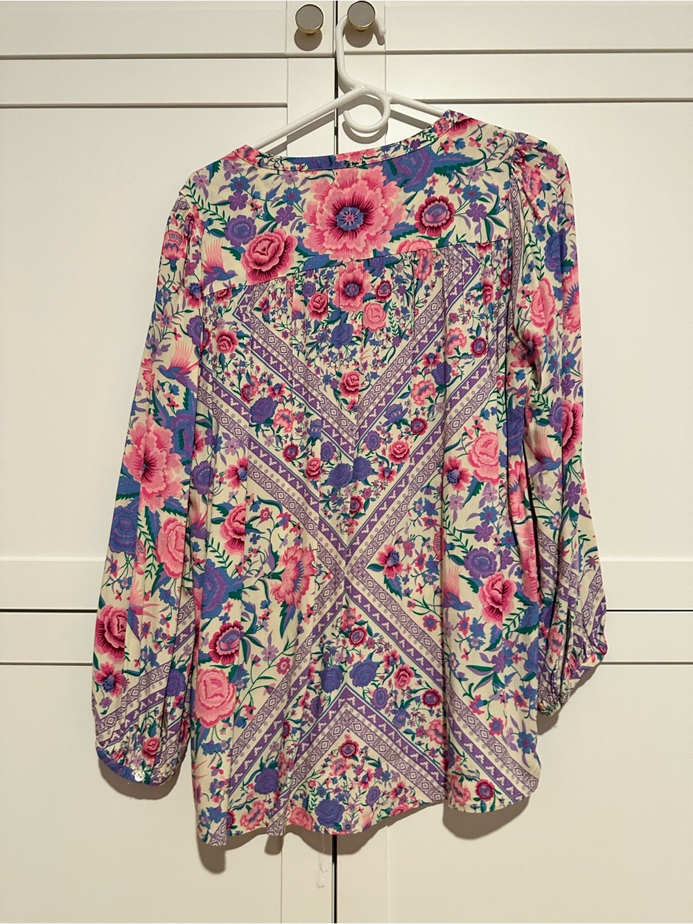 Spell & The Gypsy babushka blouse Floral Top in Pink, Purple and Cream